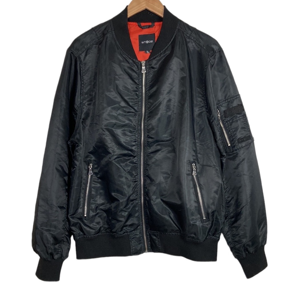 WT02 Black Zip Front Lightweight Bomber Jacket